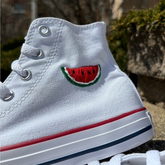 Converse High Top - ‘Watermelon Flag’ Custom Hand Embroidered Shoes - Picture 4 of 6